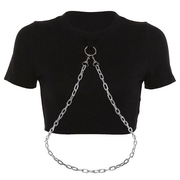 women's t-shirt streetwear punk tshirt women chain decoration shirts grunge tee summer fashion tumblr hipster outfit, White
women's t-shirt streetwear punk tshirt women chain decoration shirts grunge tee summer fashion tumblr hipster outfit, White