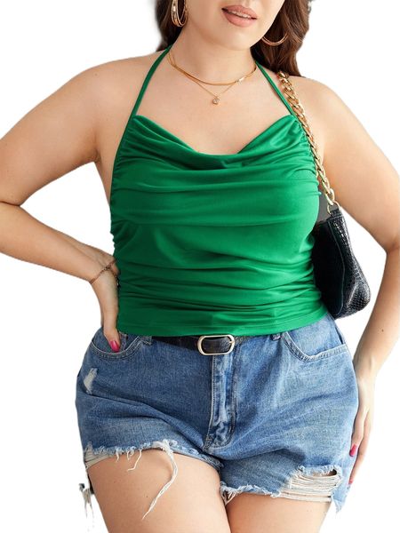 plus draped front halter x479#, Black