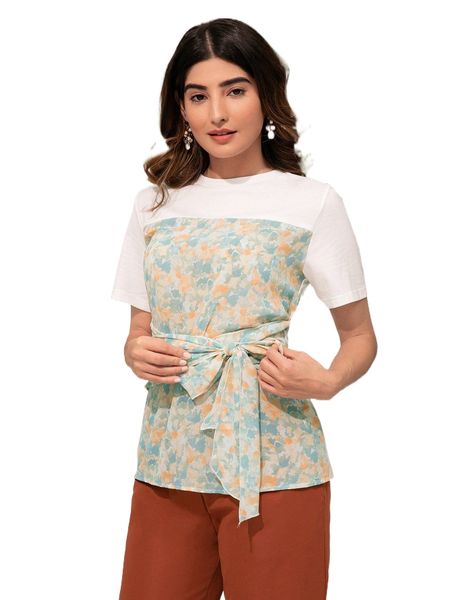 modely floral print tie front q3q1#, White
modely floral print tie front q3q1#, White