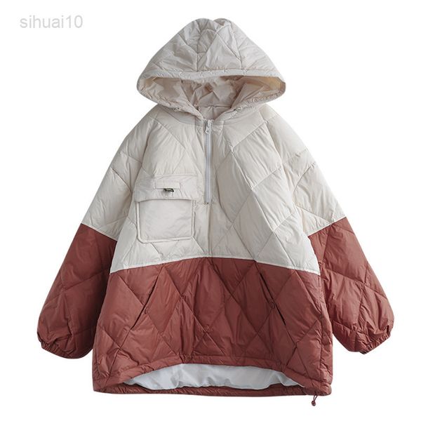 new autumn winter down jacket women lightweight short splicing hooded sweater white duck down warm parka loose sweatshirt l220725, Black 
new autumn winter down jacket women lightweight short splicing hooded sweater white duck down warm parka loose sweatshirt l220725, Black