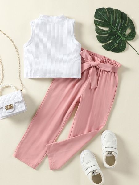 toddler girls mock neck crop tank & paperbag waist belted pants she, White
toddler girls mock neck crop tank & paperbag waist belted pants she, White