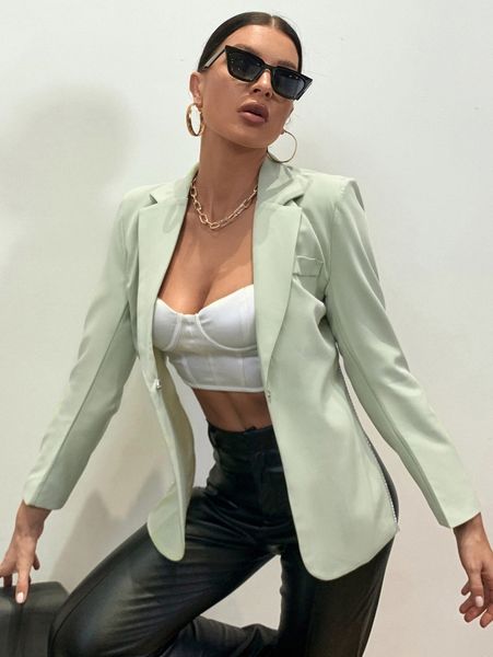 lapel neck single button backless blazer g8yp#, White