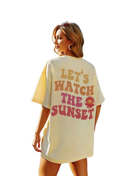 sun & slogan graphic drop shoulder tee l0h3#, White 
sun & slogan graphic drop shoulder tee l0h3#, White