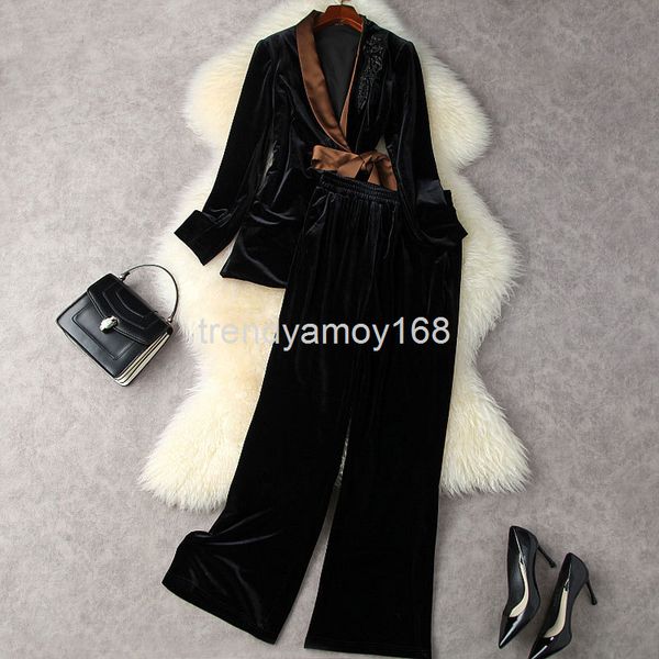 women's two piece pants autumn and winter women's wear nail bead lace up bow coat + high waist hanging feeling wide leg pants gold, White
women's two piece pants autumn and winter women's wear nail bead lace up bow coat + high waist hanging feeling wide leg pants gold, White