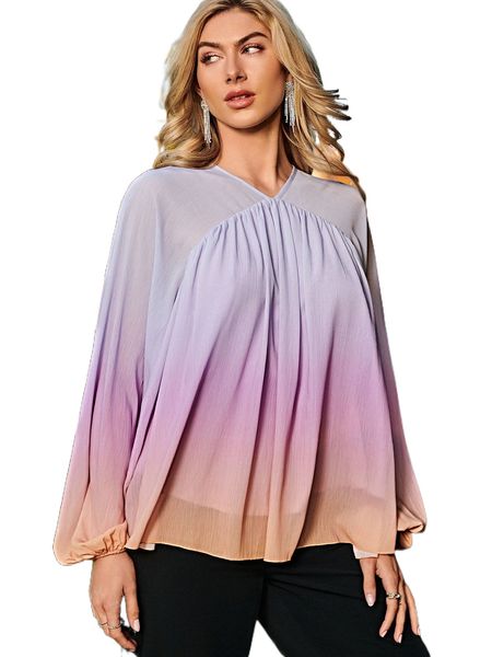 ombre bishop sleeve blouse m1uo#, White
ombre bishop sleeve blouse m1uo#, White