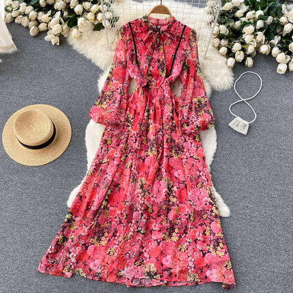 women chinese style floral dress summer 2022 bow neck long sleeves temperament elegant ladies a line print dresses, Black;gray
women chinese style floral dress summer 2022 bow neck long sleeves temperament elegant ladies a line print dresses, Black;gray