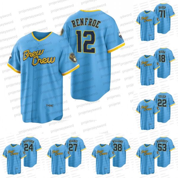 2022 city connect jersey 12 hunter renfroe 14 jace peterson 22 christian yelich 27 willy adames 38 devin williams 39 corbin burnes 53 woodru, Blue;black
2022 city connect jersey 12 hunter renfroe 14 jace peterson 22 christian yelich 27 willy adames 38 devin williams 39 corbin burnes 53 woodru, Blue;black