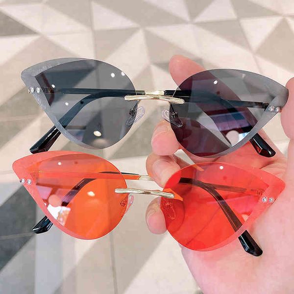 cat's eye framels sunglass 2021 new ins sunglass trend ocean piece metal sunglass, White;black