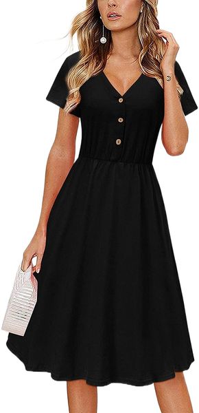 women's v-neck casual dress short sleeve button down knee length sundress with pockets v7v1#, Black;gray
women's v-neck casual dress short sleeve button down knee length sundress with pockets v7v1#, Black;gray