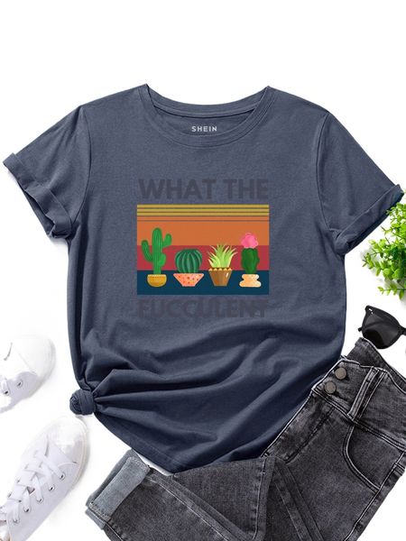 cactus & slogan graphic tee f3r5#, White
cactus & slogan graphic tee f3r5#, White