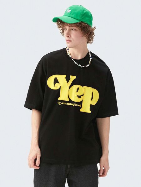 men drop shoulder letter pattern tee 30sk#, White;black
men drop shoulder letter pattern tee 30sk#, White;black