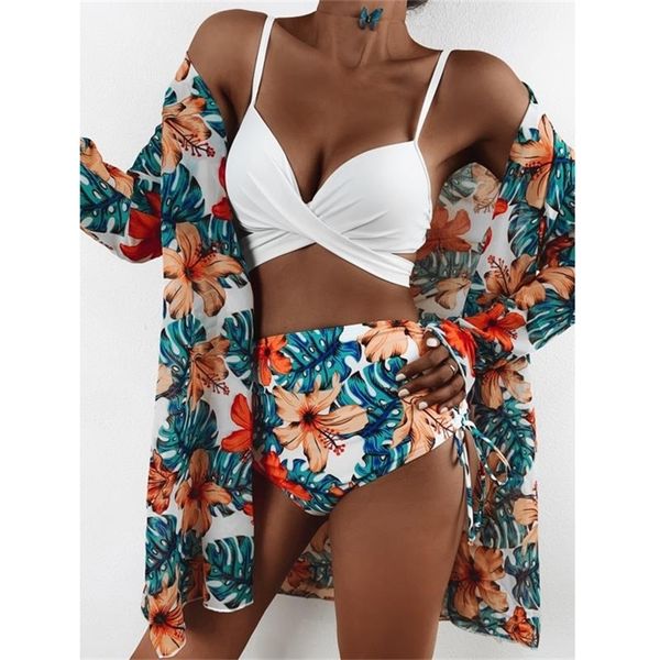 three pieces bikini set cover up swimwear women swimsuit print long sleeve bathing suit beachwear swimming biquini 220621, White;black
three pieces bikini set cover up swimwear women swimsuit print long sleeve bathing suit beachwear swimming biquini 220621, White;black