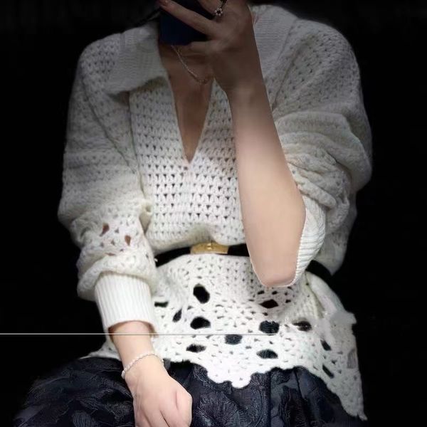 women's knits & tees designer zhi2021 early autumn new style small fragrance polo manual heavy industry knitted hollow out long sleeved, White
women's knits & tees designer zhi2021 early autumn new style small fragrance polo manual heavy industry knitted hollow out long sleeved, White