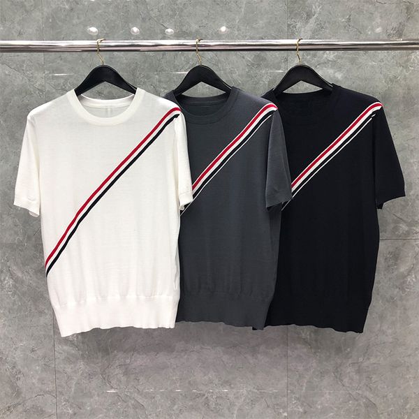 soft knitted t shirt for men summer diagonal stripe designer women's original contrast color oversized t-shirt short-sleeved casual te, White;black
soft knitted t shirt for men summer diagonal stripe designer women's original contrast color oversized t-shirt short-sleeved casual te, White;black