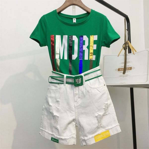 2020 summer cotton womens tracksuit clothes set 2 piece sequin harajuku letter white jeans shorts pants outfit suit 3xl t200603
2020 summer cotton womens tracksuit clothes set 2 piece sequin harajuku letter white jeans shorts pants outfit suit 3xl t200603