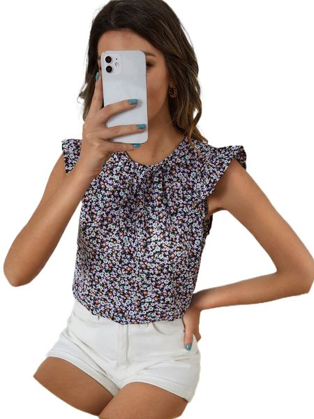 ditsy floral ruffle sleeve blouse s8c0#, White
ditsy floral ruffle sleeve blouse s8c0#, White