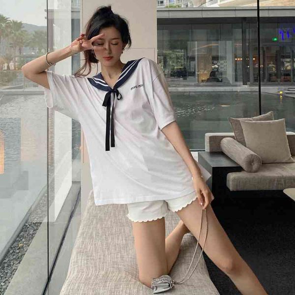 summer new navy collar shawl short sleeve women's alphabet print niche loose t-shirt, White
summer new navy collar shawl short sleeve women's alphabet print niche loose t-shirt, White