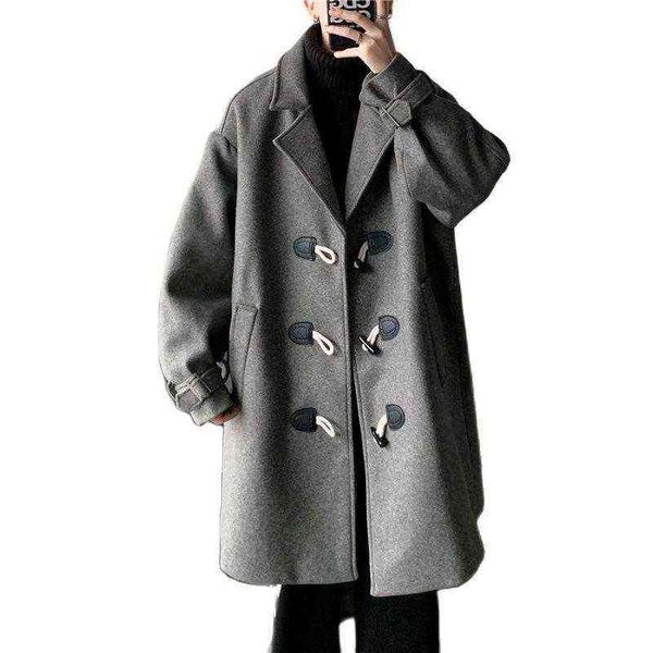men's wool & blends 2021autumn and winter horn buckle japanese woolen coat college style long t220810, Black
men's wool & blends 2021autumn and winter horn buckle japanese woolen coat college style long t220810, Black