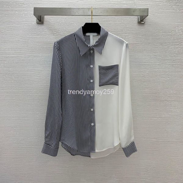 women's polos spring 100silk fabric color blocking vertical stripe pointed collar long sleeve casual shirt top, White
women's polos spring 100silk fabric color blocking vertical stripe pointed collar long sleeve casual shirt top, White