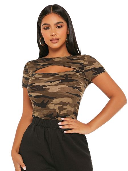 petite camo print cut out front tee z4u3#, White
petite camo print cut out front tee z4u3#, White