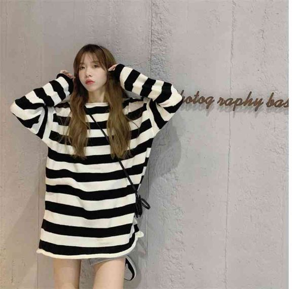 women's sweaters contrast striped sweater women's early autumn design round neck pullover sweater loose medium length 3p9q, White;black
women's sweaters contrast striped sweater women's early autumn design round neck pullover sweater loose medium length 3p9q, White;black