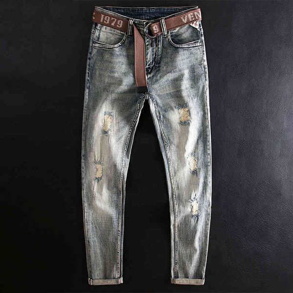 men's jeans hole patch men's jeans slim fit small straight tube fashion brand elastic high-end vintage trend vkju, Blue
men's jeans hole patch men's jeans slim fit small straight tube fashion brand elastic high-end vintage trend vkju, Blue