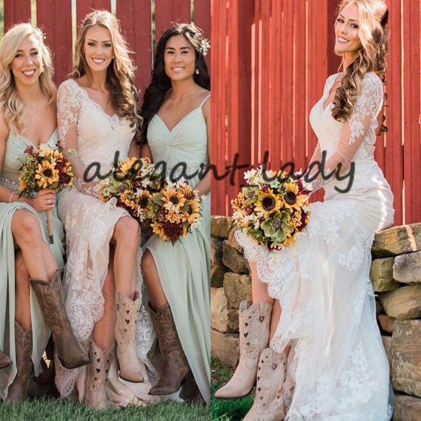 vintage western country wedding dresses with long sleeve 2019 v-neck lace applique cowgirl boot mermaid outdoor bridal wedding gow244e, White
vintage western country wedding dresses with long sleeve 2019 v-neck lace applique cowgirl boot mermaid outdoor bridal wedding gow244e, White