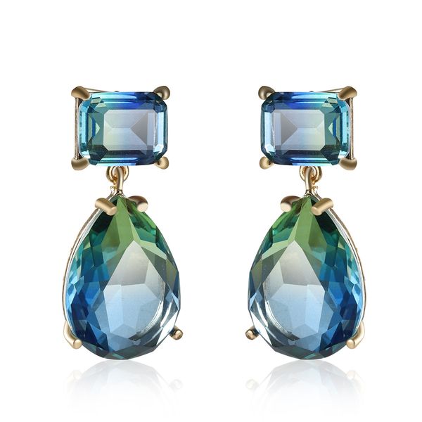 new earrings tourmaline popular and creative square water drop pear earrings, Golden;silver