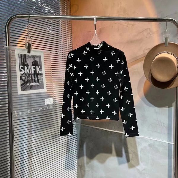 women's t-shirt designer 22 early spring new niche stand collar cross print casual baida fashion bottom shirt rh1r, White
women's t-shirt designer 22 early spring new niche stand collar cross print casual baida fashion bottom shirt rh1r, White