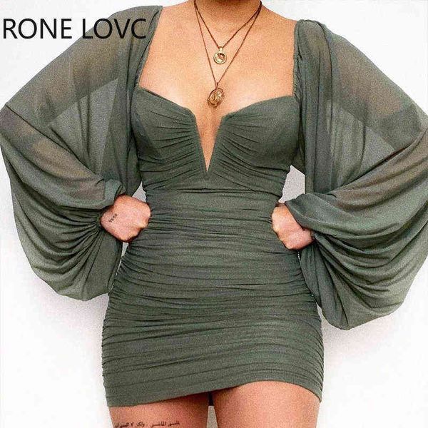 women v-cut lantern sleeve ruched bodycon dress casual dress summer mini dress y220413, Black;gray
women v-cut lantern sleeve ruched bodycon dress casual dress summer mini dress y220413, Black;gray