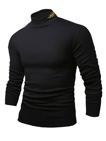 men mock neck plants embroidery tee y0d6#, White;black