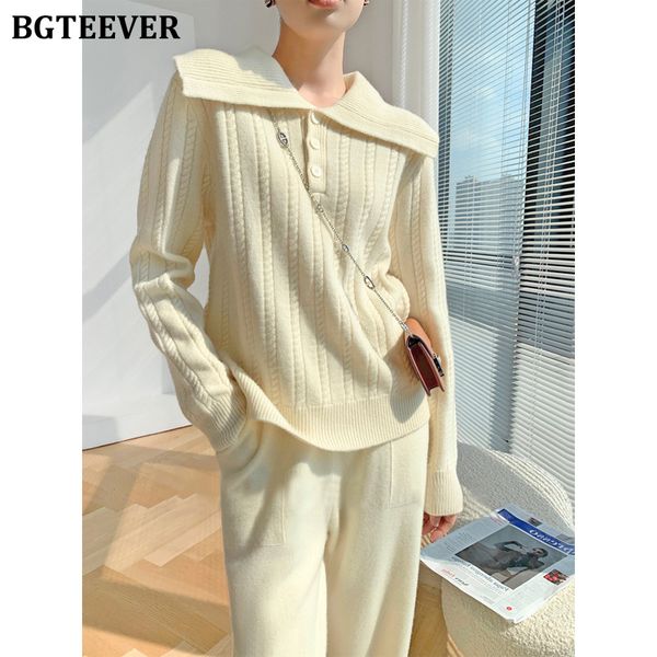 stylish winter ladies knitted set elegant lapel full sleeve pullovers & pants warm loose women sweater set, White;black
stylish winter ladies knitted set elegant lapel full sleeve pullovers & pants warm loose women sweater set, White;black