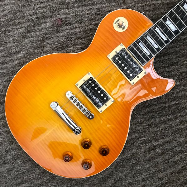 lp electric guitar, rosewood fingerboard, one piece of body and neck, frets binding, tune-o-matic bridge, honey burst maple solid mahogany
lp electric guitar, rosewood fingerboard, one piece of body and neck, frets binding, tune-o-matic bridge, honey burst maple solid mahogany