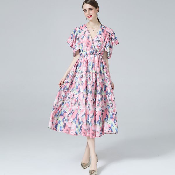 women's runway dress v short sleeves printed floral tiered ruffles fashion high street vestidos, Black
women's runway dress v short sleeves printed floral tiered ruffles fashion high street vestidos, Black