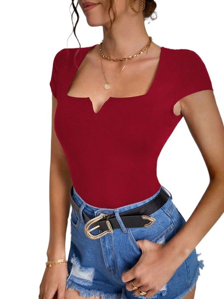 tall solid notched neck tee b2eh#, White