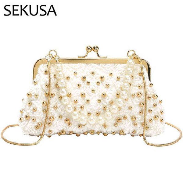 evening bags beaded rose women clutch satin elegant cocktail female evening bags wedding bridal handbags shoulder chain party purse 220321