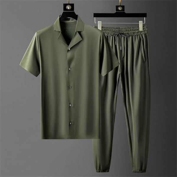 minglu summer mens sets t shirt pants luxury solid color short sleeve thin male sets plus size elastic waist slim man sets lj201125, Gray
minglu summer mens sets t shirt pants luxury solid color short sleeve thin male sets plus size elastic waist slim man sets lj201125, Gray