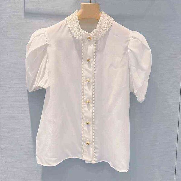 white short sleeved chiffon shirt french sweet bubble sleeve loose doll neck women's new summer style
white short sleeved chiffon shirt french sweet bubble sleeve loose doll neck women's new summer style