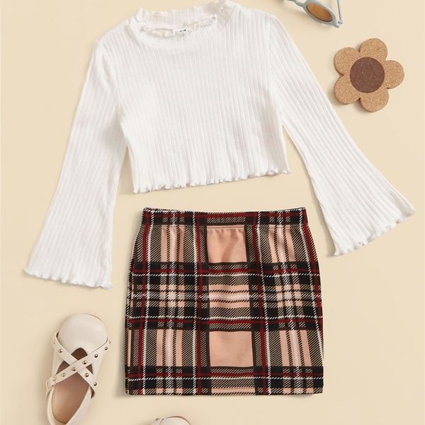 sheen little girl's black ear trumpet sleeve t-shirt and scottish checked skirt she, White
sheen little girl's black ear trumpet sleeve t-shirt and scottish checked skirt she, White