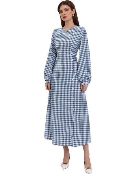 x iman troye plaid lantern sleeve split hem a-line dress without belt l8a6#, Black;gray
x iman troye plaid lantern sleeve split hem a-line dress without belt l8a6#, Black;gray