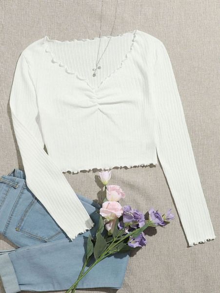 lettuce trim ruched front w38d#, White
lettuce trim ruched front w38d#, White