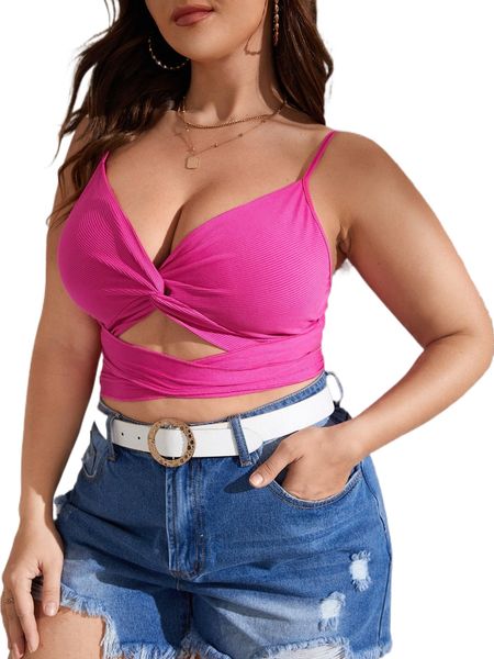 plus twist cut out tie back crop cami o3xi#, Black 
plus twist cut out tie back crop cami o3xi#, Black