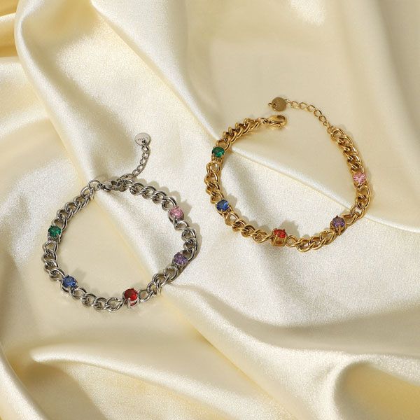 18k gold pvd miami cuban chain bracelet stainless steel girl five colored zirconium bracelet jdb201183, Black
18k gold pvd miami cuban chain bracelet stainless steel girl five colored zirconium bracelet jdb201183, Black