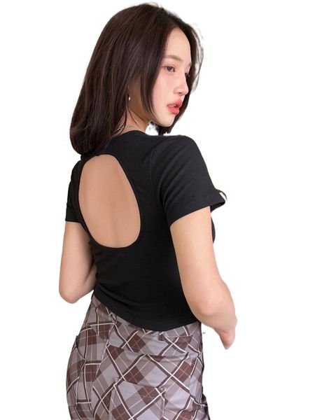 dazy cut out back solid tee w5an#, White