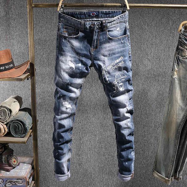 men's jeans trendy high street printed jeans men's trendy pants casual slim fit hole patch used leggings m1zw, Blue
men's jeans trendy high street printed jeans men's trendy pants casual slim fit hole patch used leggings m1zw, Blue