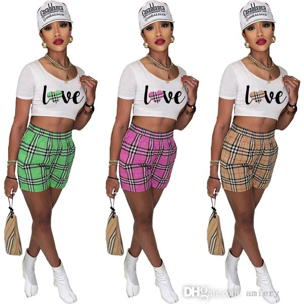 womens tracksuits designer lettered printed crop t-shirt plaid shorts two piece jogger set, Gray
womens tracksuits designer lettered printed crop t-shirt plaid shorts two piece jogger set, Gray