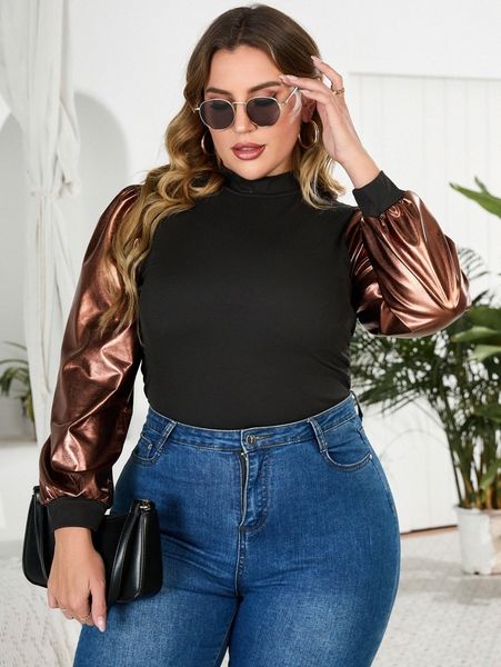 plus colorblock rib-knit i1hu#, Black
plus colorblock rib-knit i1hu#, Black