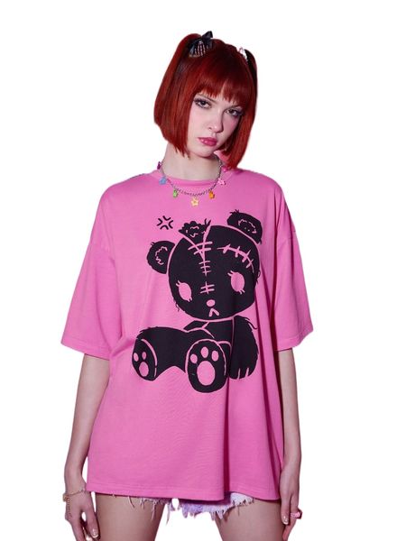 romwe anime cartoon bear graphic tee o5de#, White