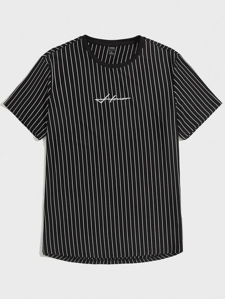 men letter & striped print tee j2yy#, White;black 
men letter & striped print tee j2yy#, White;black