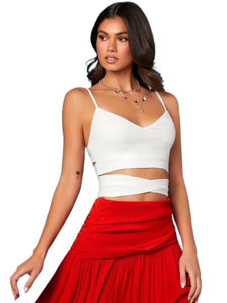 criss cross tie back cut out crop cami u1wd#, White